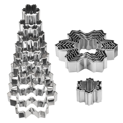 YXChome Snowflake Set with nine snowflake cutters for festive cookies.