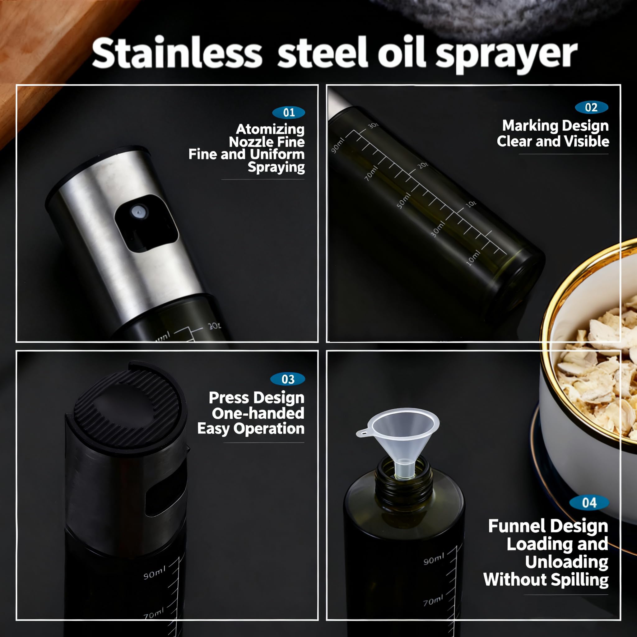 YxoMngHo glass bottle ensures food-grade safety and clean tasting oil.