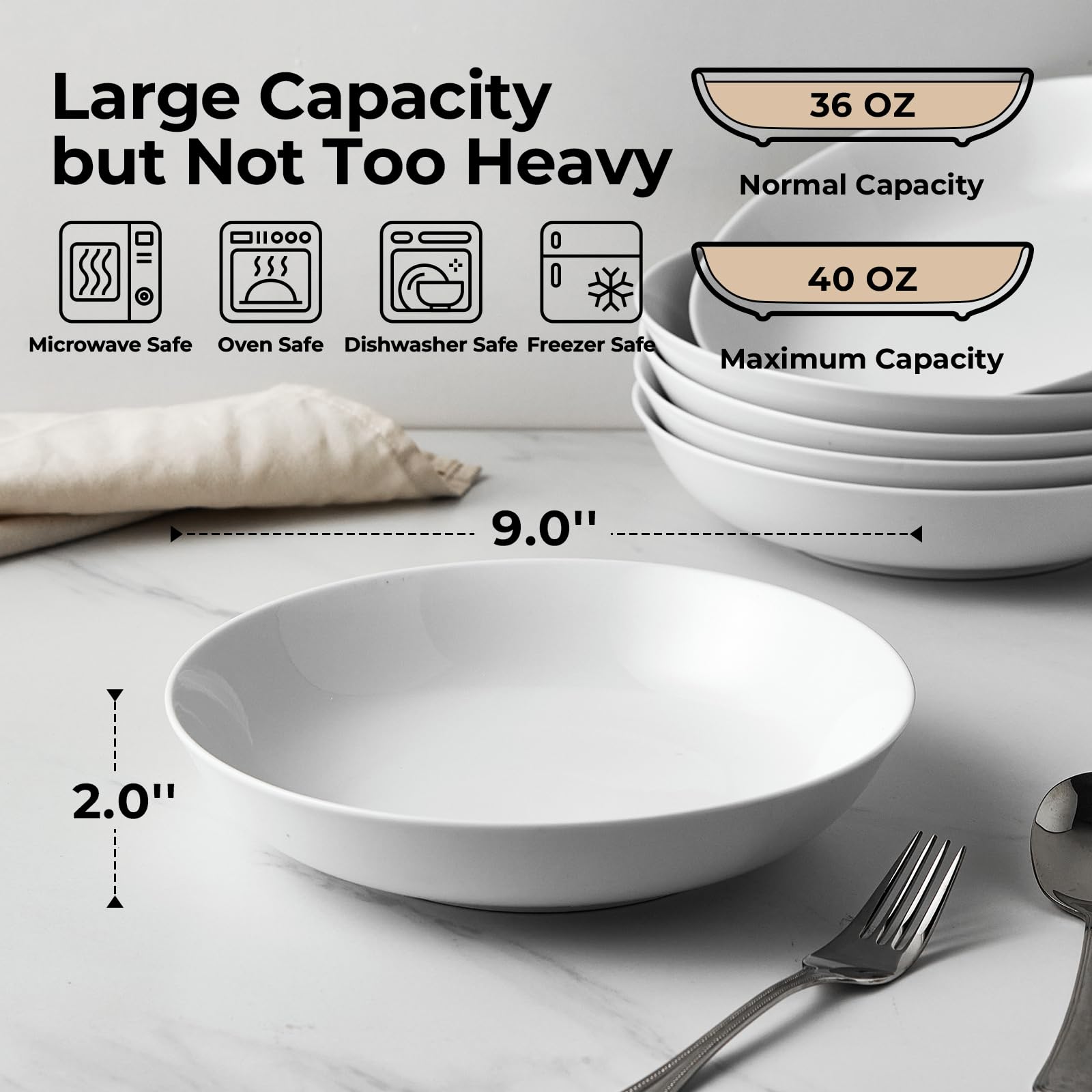 Y YHY 40oz porcelain bowls offer generous portions for family meals.