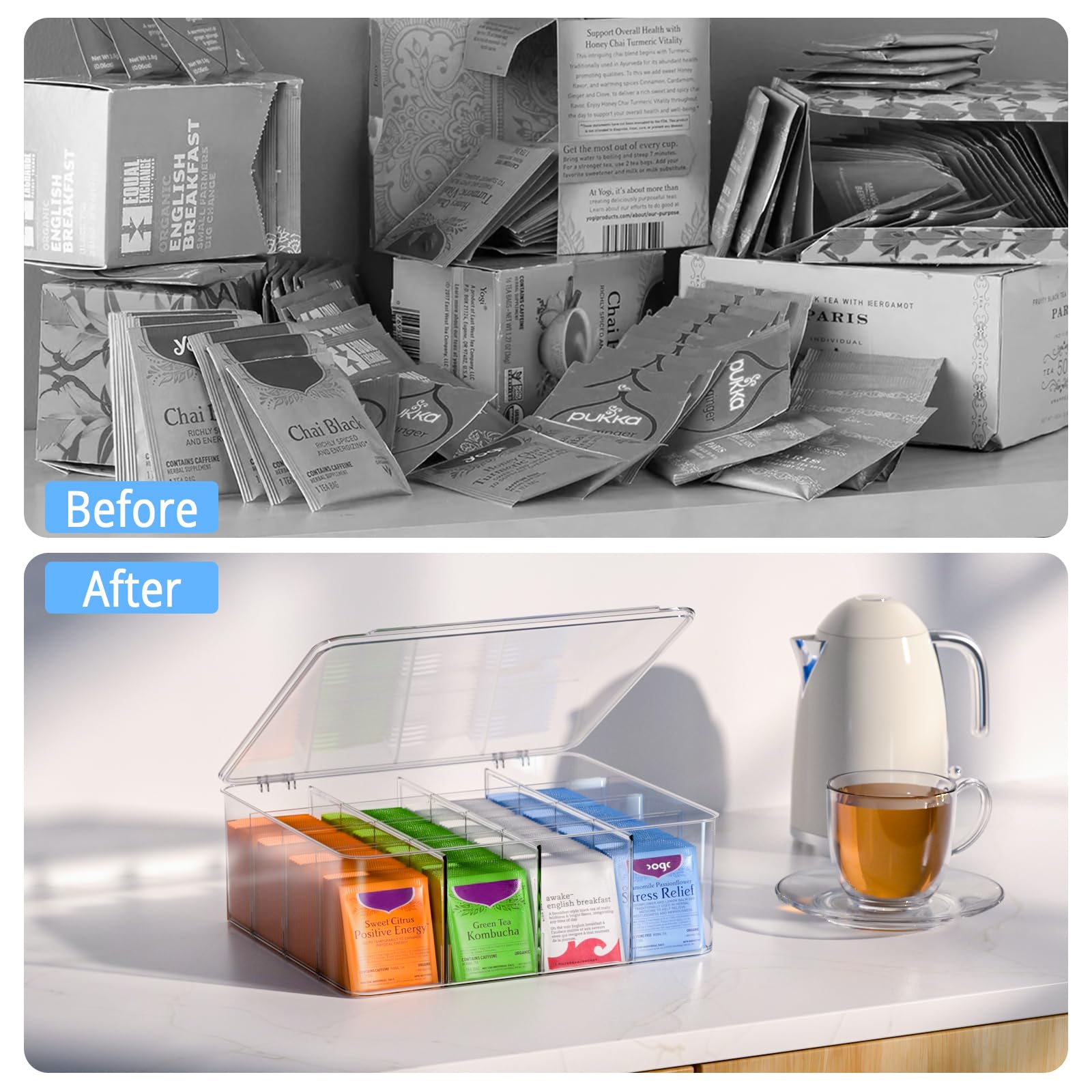 YYICO stackable tea storage box frees counter space while organizing