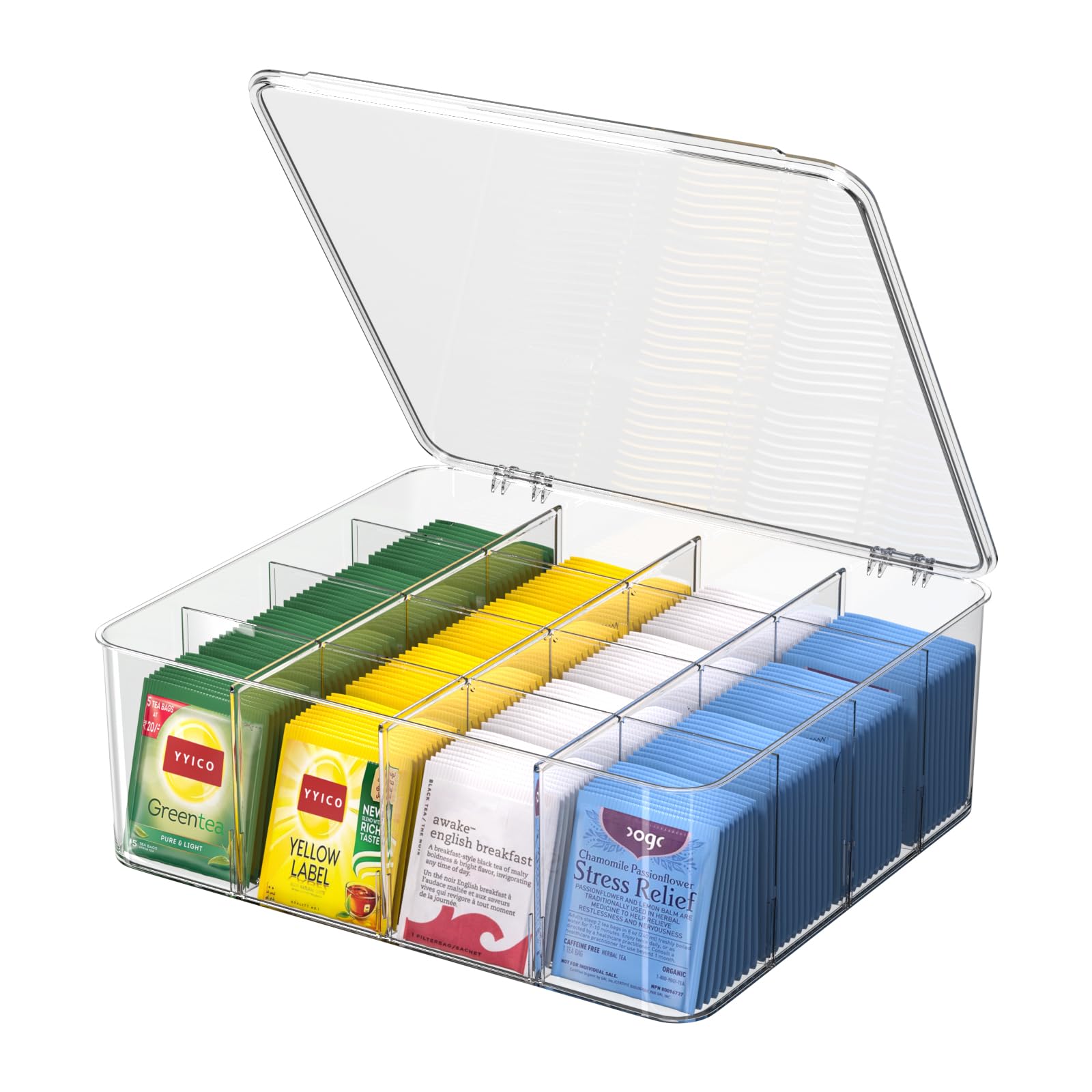 YYICO tea bags organizer with lids keeps tea packets neatly visible on the counter