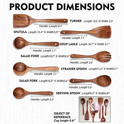 YYLTJR 7-piece wooden utensil set for complete natural kitchen tools.