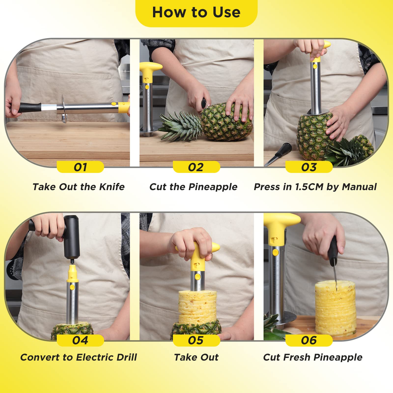 YYP pineapple cutter shows dual manual and electric use for versatile slicing