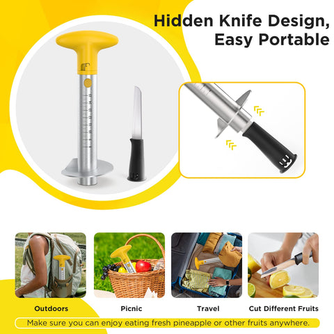 YYP pineapple cutter with measurement marks to gauge depth and prevent waste