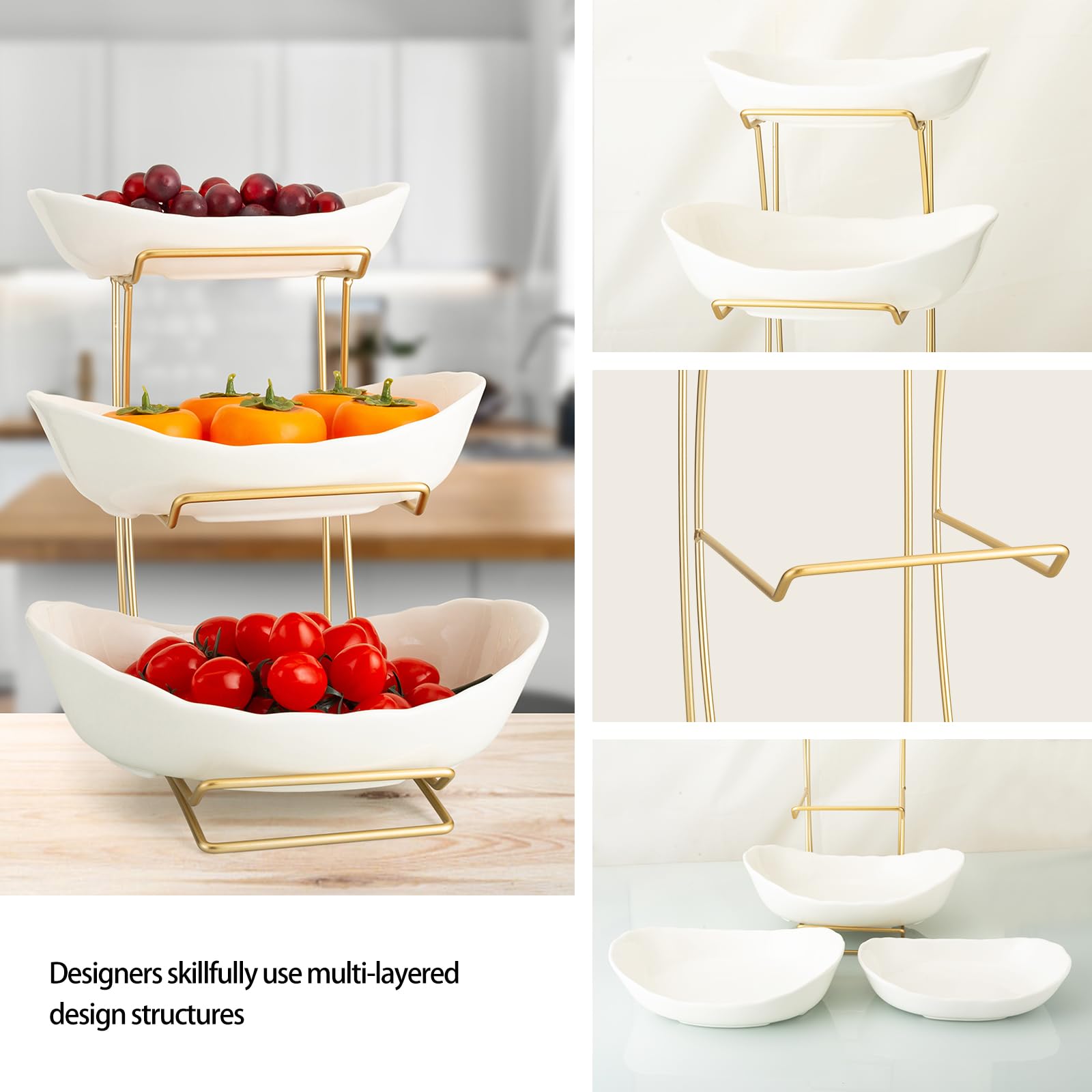 YYW stainless steel bracket supports the three-tier fruit rack for stability