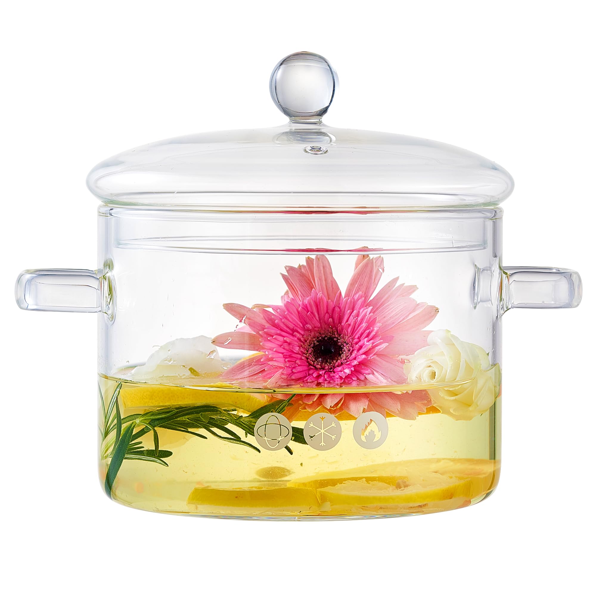YYZIIOQ clear glass simmer pot with lid on stove for safe, versatile cooking