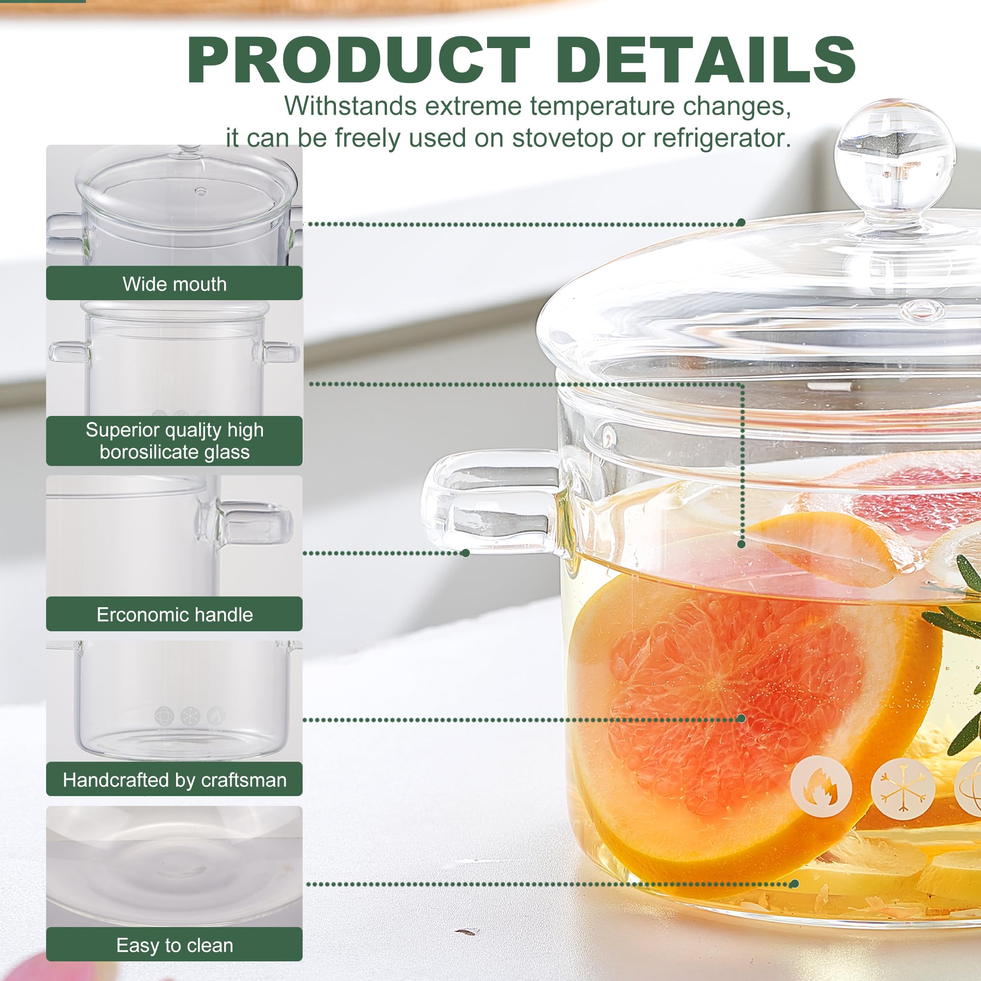 YYZIIOQ simmer pot shines for rich soups and stews, heat resistant borosilicate glass