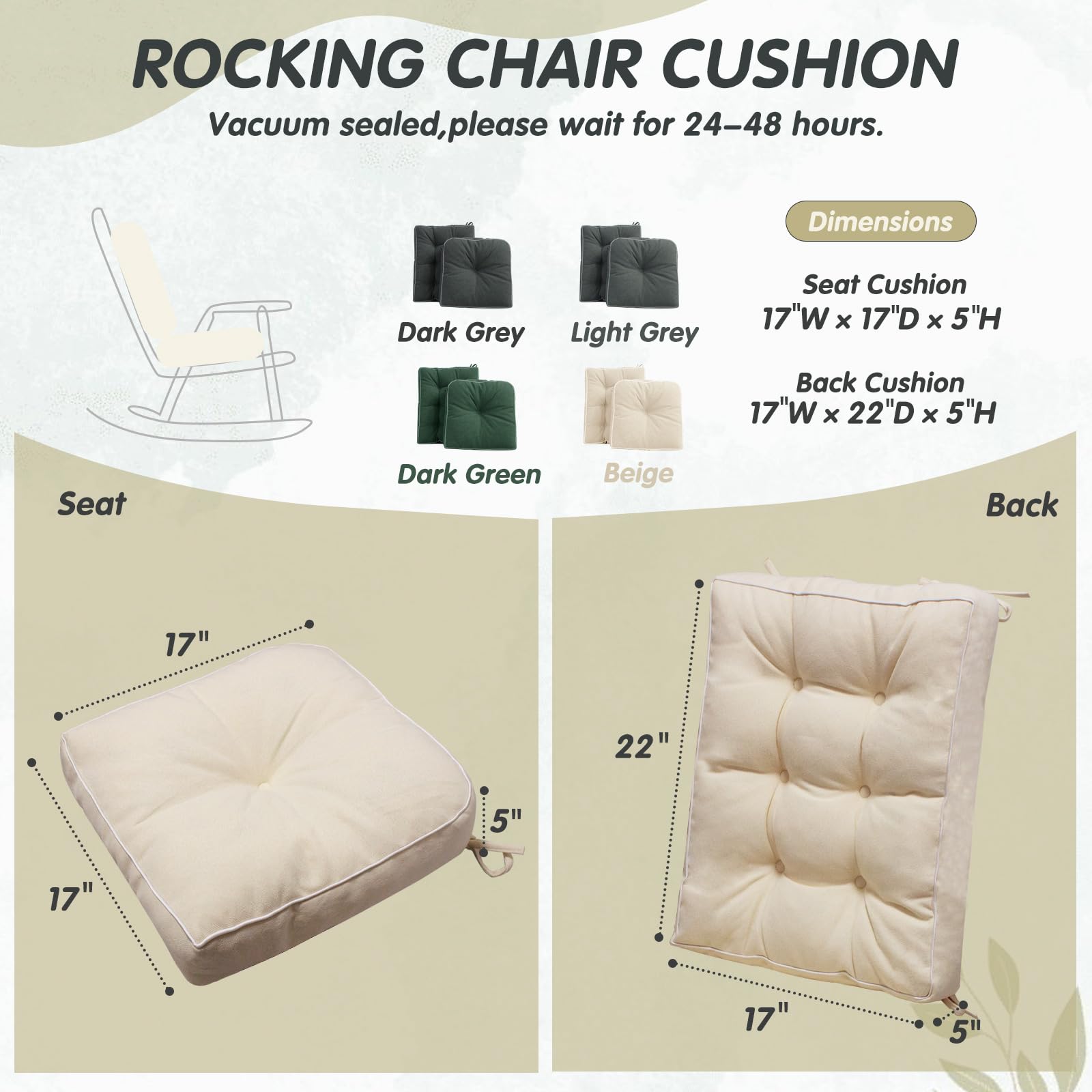 YZ HOME rocking chair cushion back 22x17x5 supports posture during relaxation.