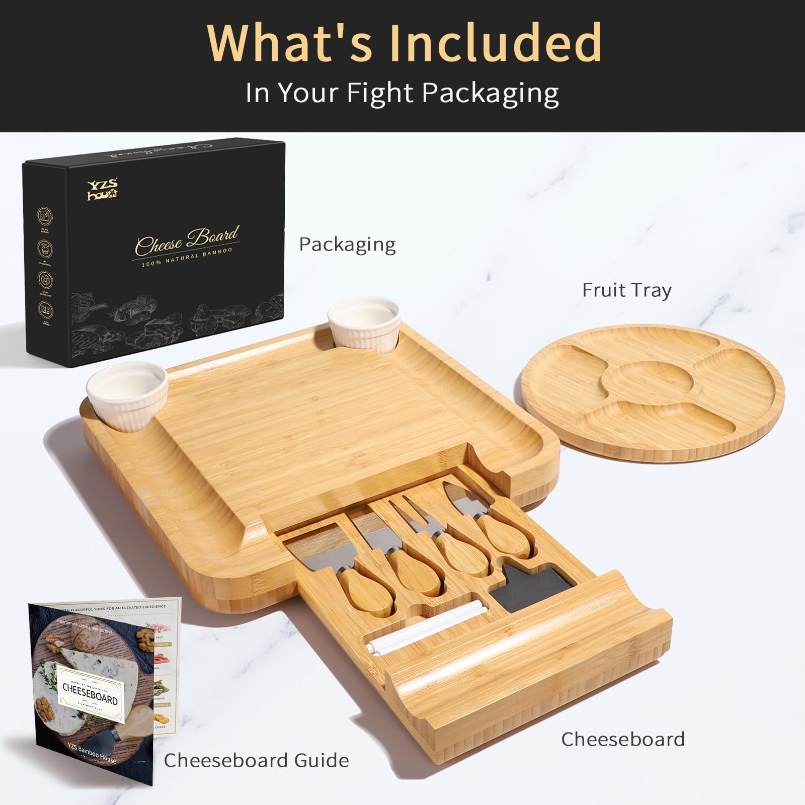 YZS Housm bamboo board hidden drawer keeps knives neatly stored for entertaining