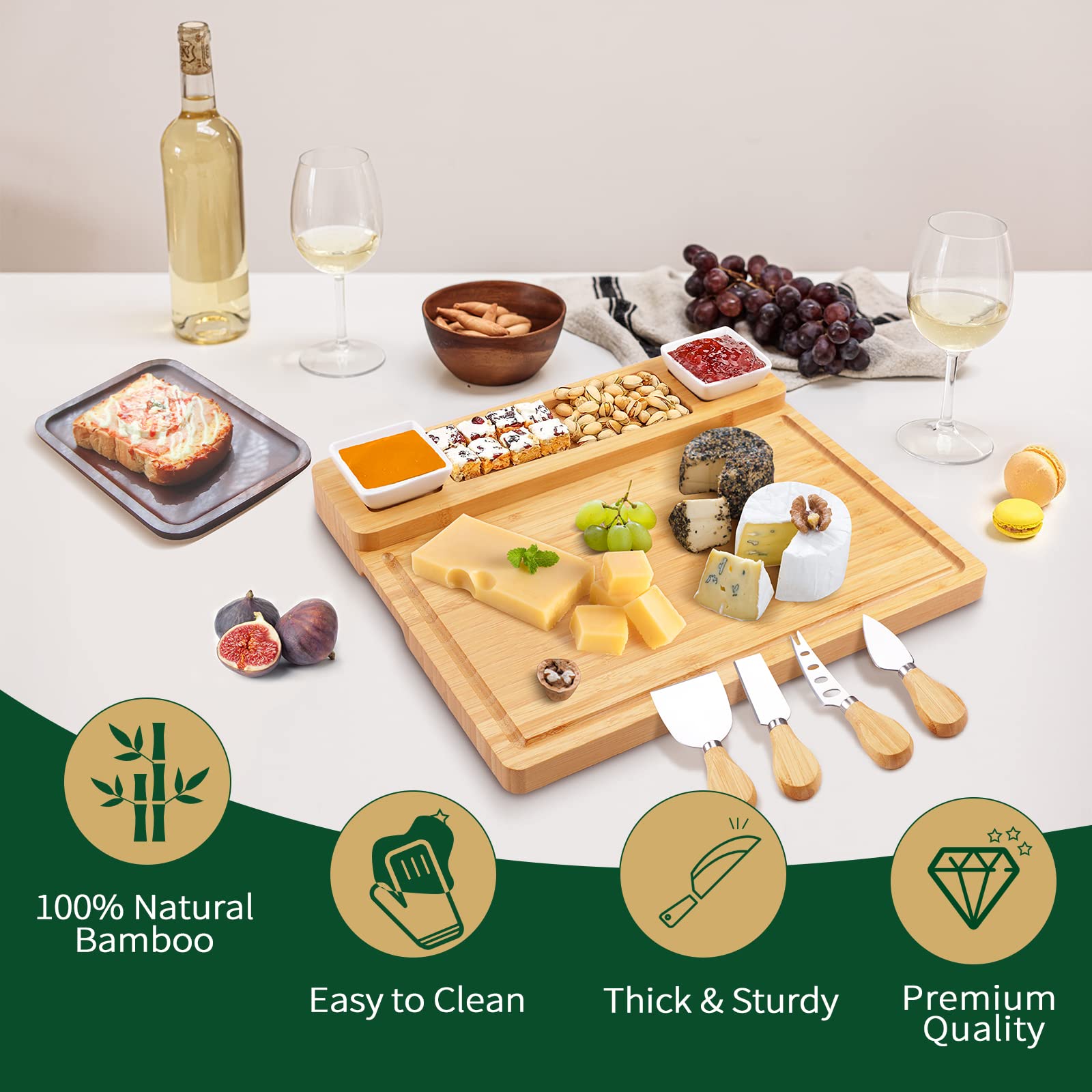 YZS Housm charcuterie board close-up shows rich texture and durable finish.
