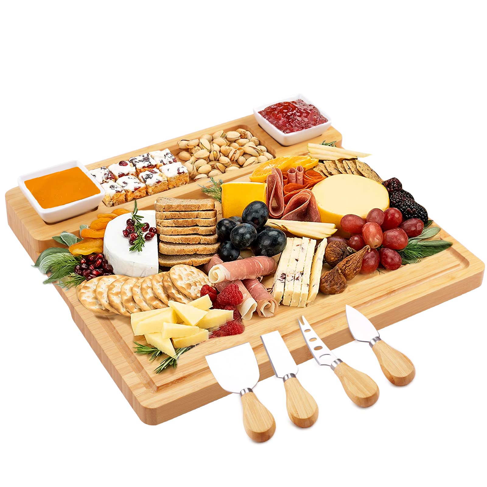 YZS Housm charcuterie board bamboo eco-friendly centerpiece for stylish gatherings.