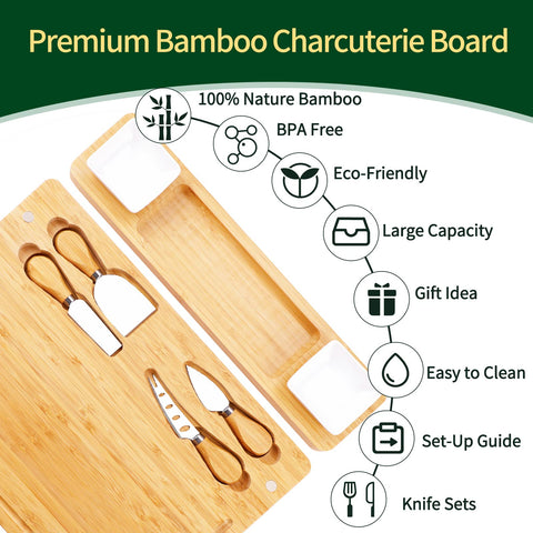 YZS Housm charcuterie knives with bamboo handles, easy to grip during prep.