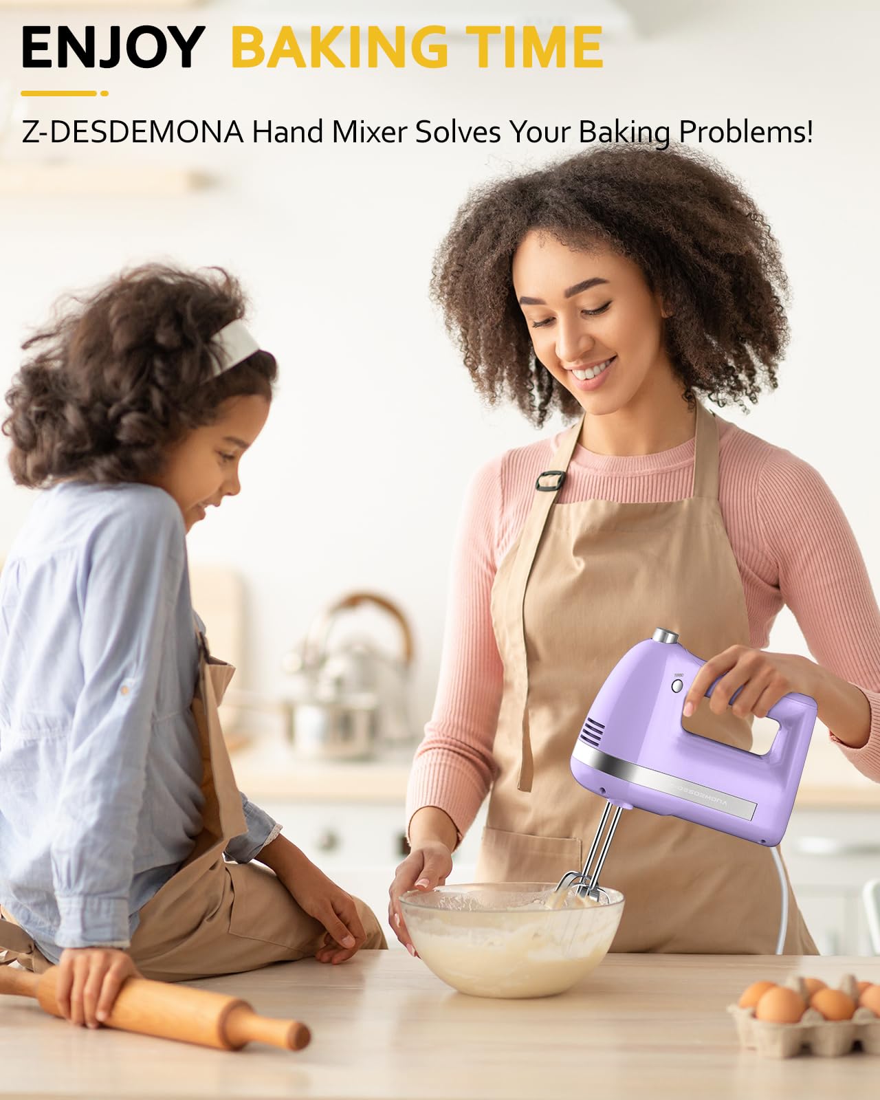 One-click eject on Z-DESDEMONA hand mixer for easy attachment changes.