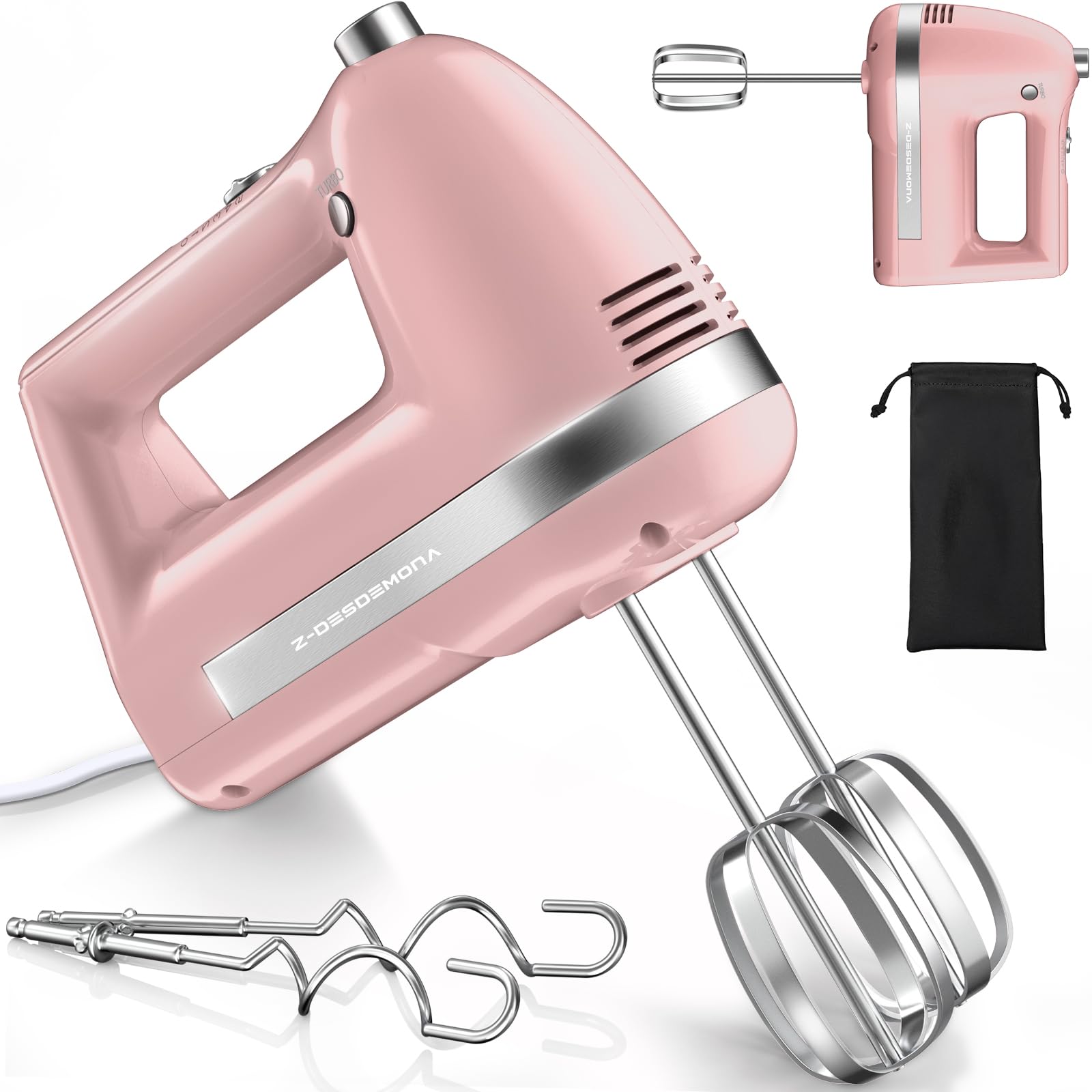 Z-DESDEMONA electric hand mixer pink front view for smooth batters