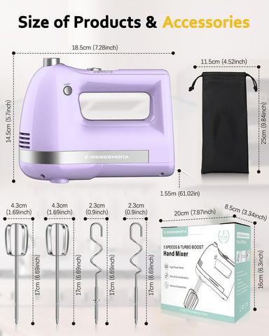 Storage bag included with Z-DESDEMONA hand mixer keeps accessories together.