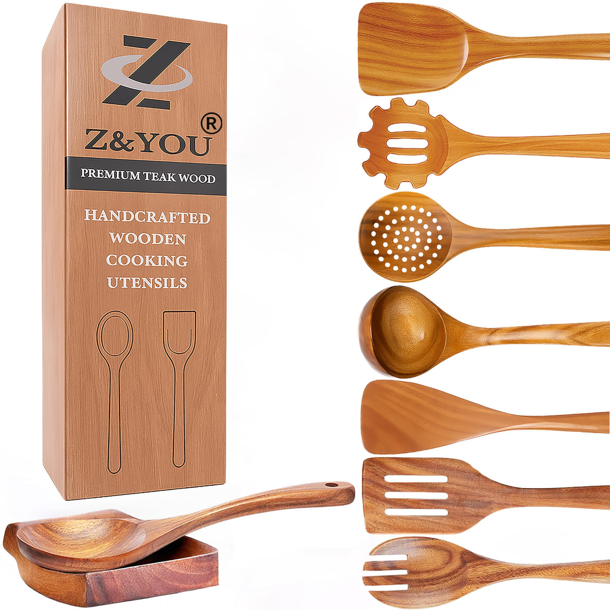 Z&YOU Turner spatula in teak for non-stick pan protection and precise flipping.