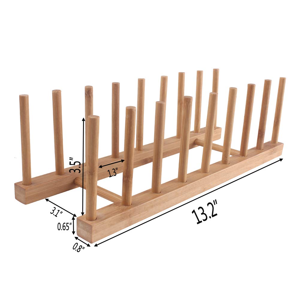 Z ZICOME bamboo dish rack keeps lids and plates neatly separated