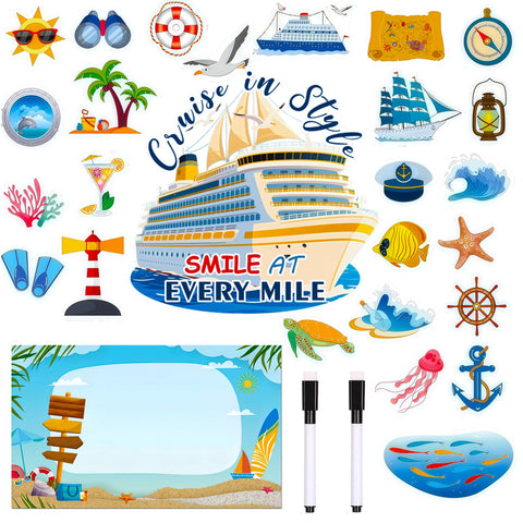 Zaardend 27-piece cruise door magnets set offers durable, reusable cabin decor.