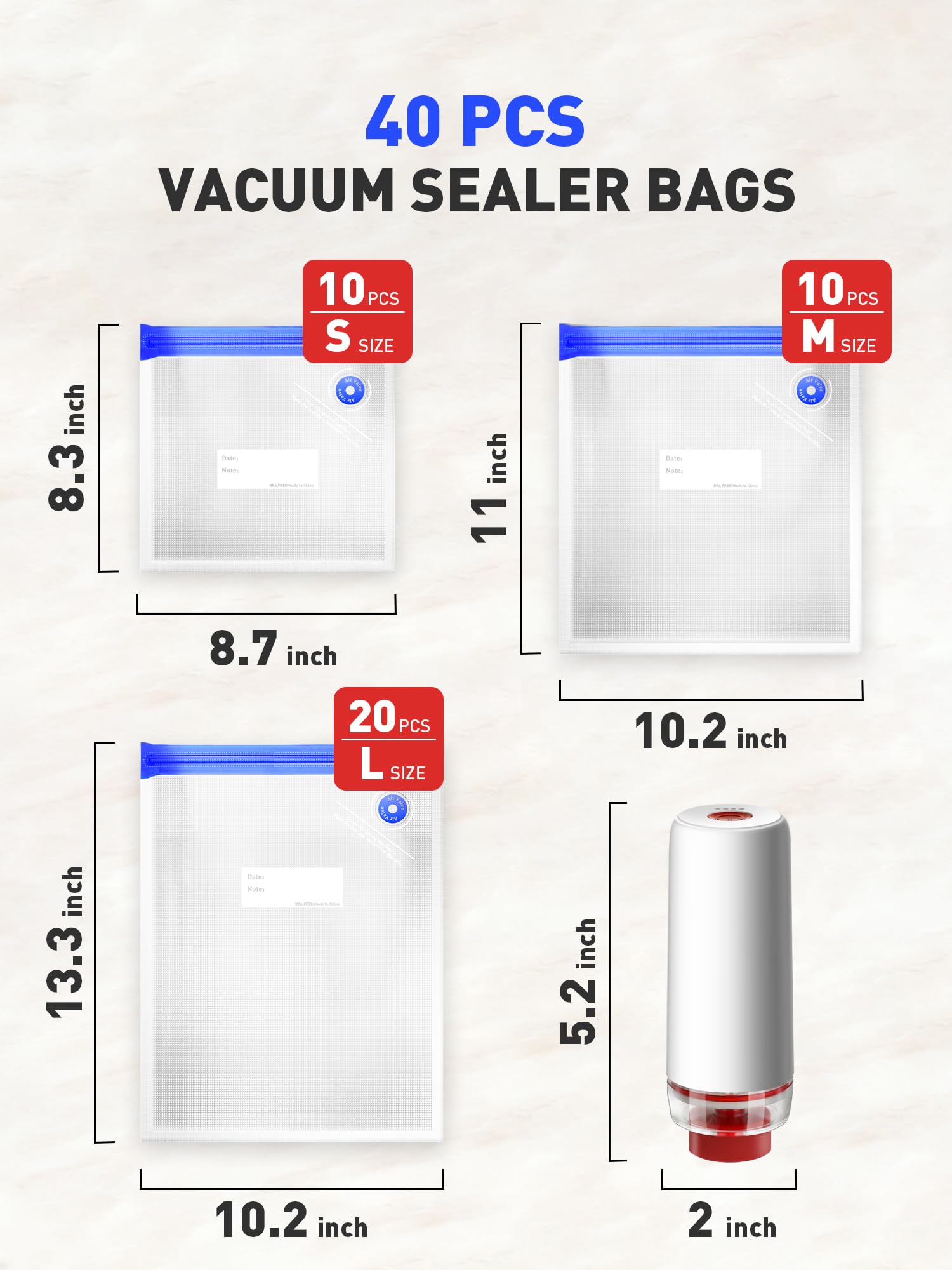 ZABINS 40 reusable vacuum bags pack highlighting eco-friendly storage options.