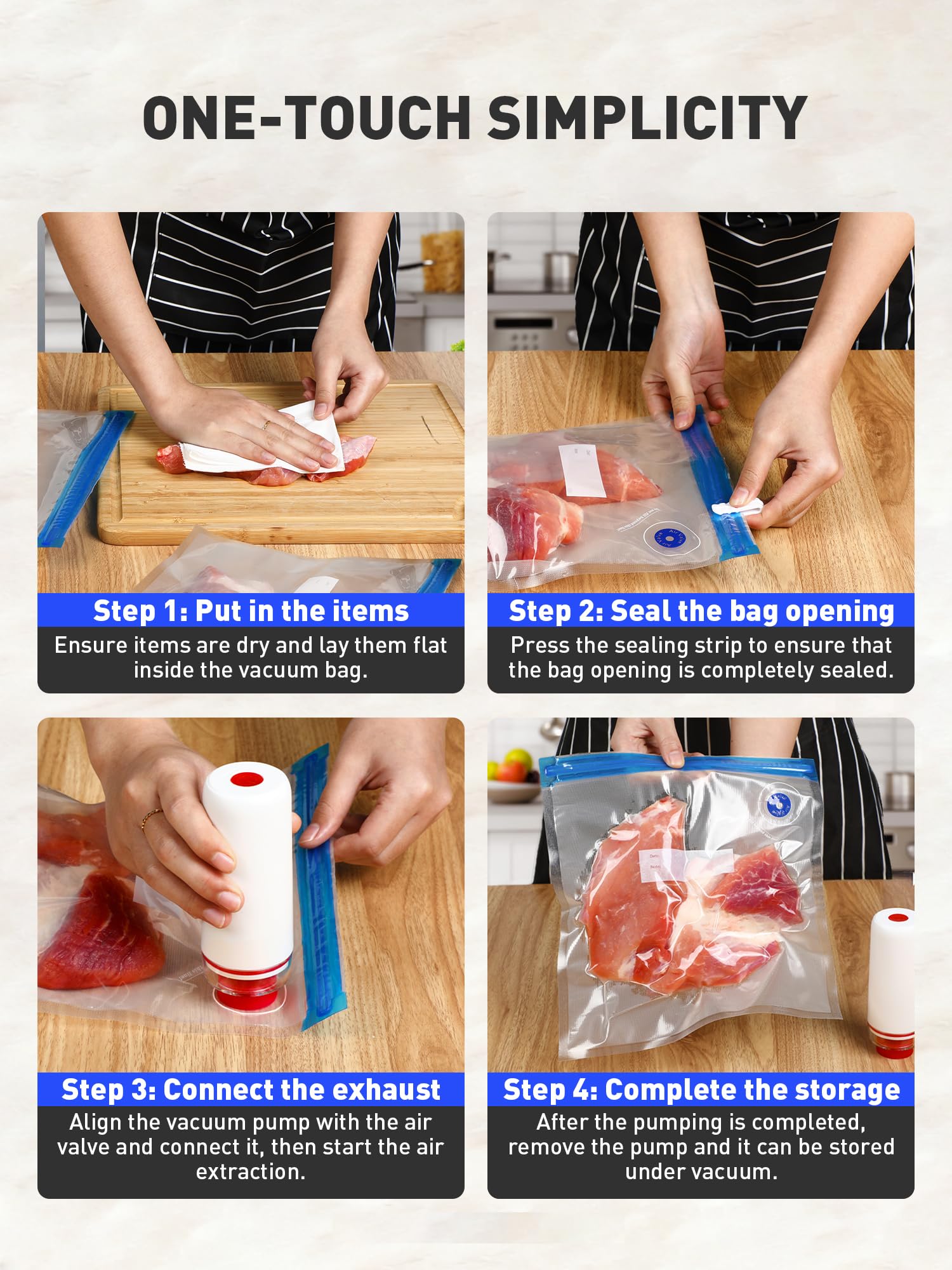 ZABINS one-touch operation demonstrates fast, simple sealing process.