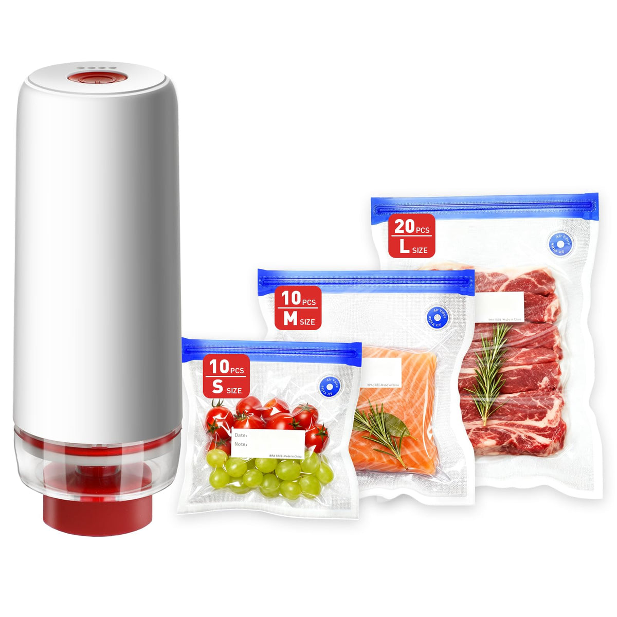 ZABINS portable vacuum sealer set in hand, showcasing cordless design for quick freshness.