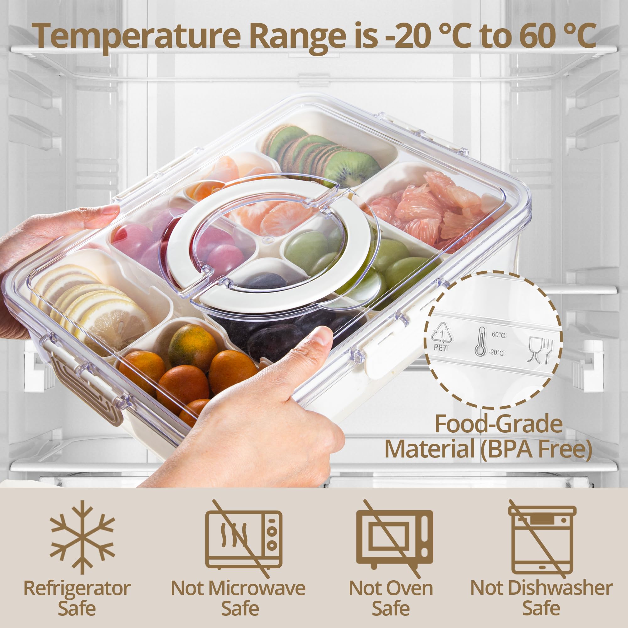 Zaboro Snackle Box divided tray showing clear compartments for easy content viewing.