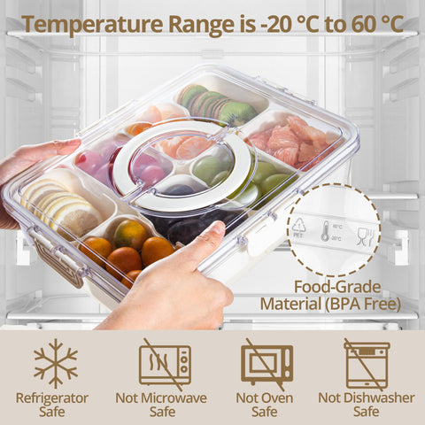 Zaboro Snackle Box divided tray showing clear compartments for easy content viewing.