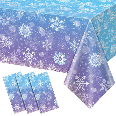 Zachely 3-pack winter snowflake tablecloth in blue gradient, ideal for brightening festive tabletops