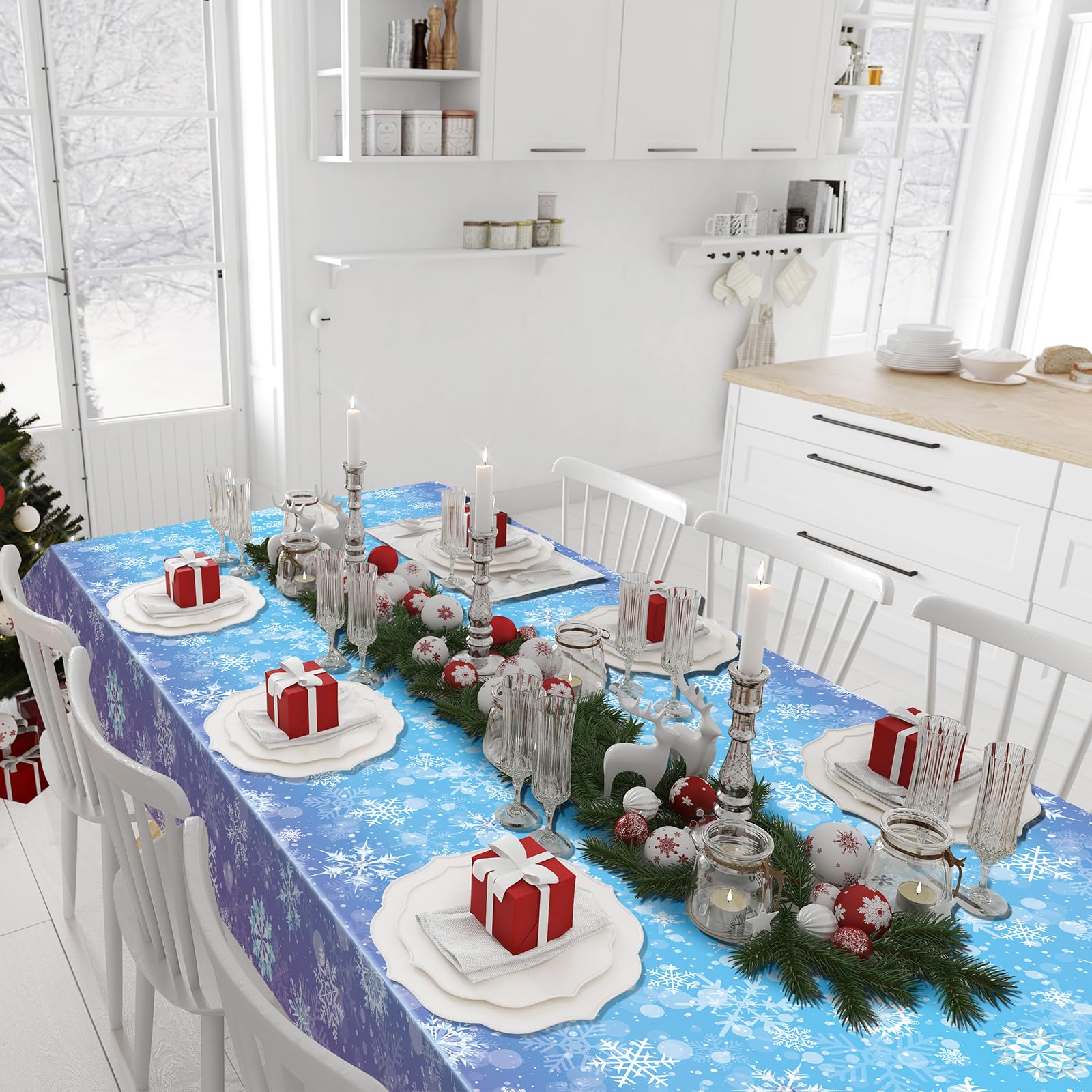 Zachely blue purple gradient tablecloth creates a cozy winter wonderland vibe