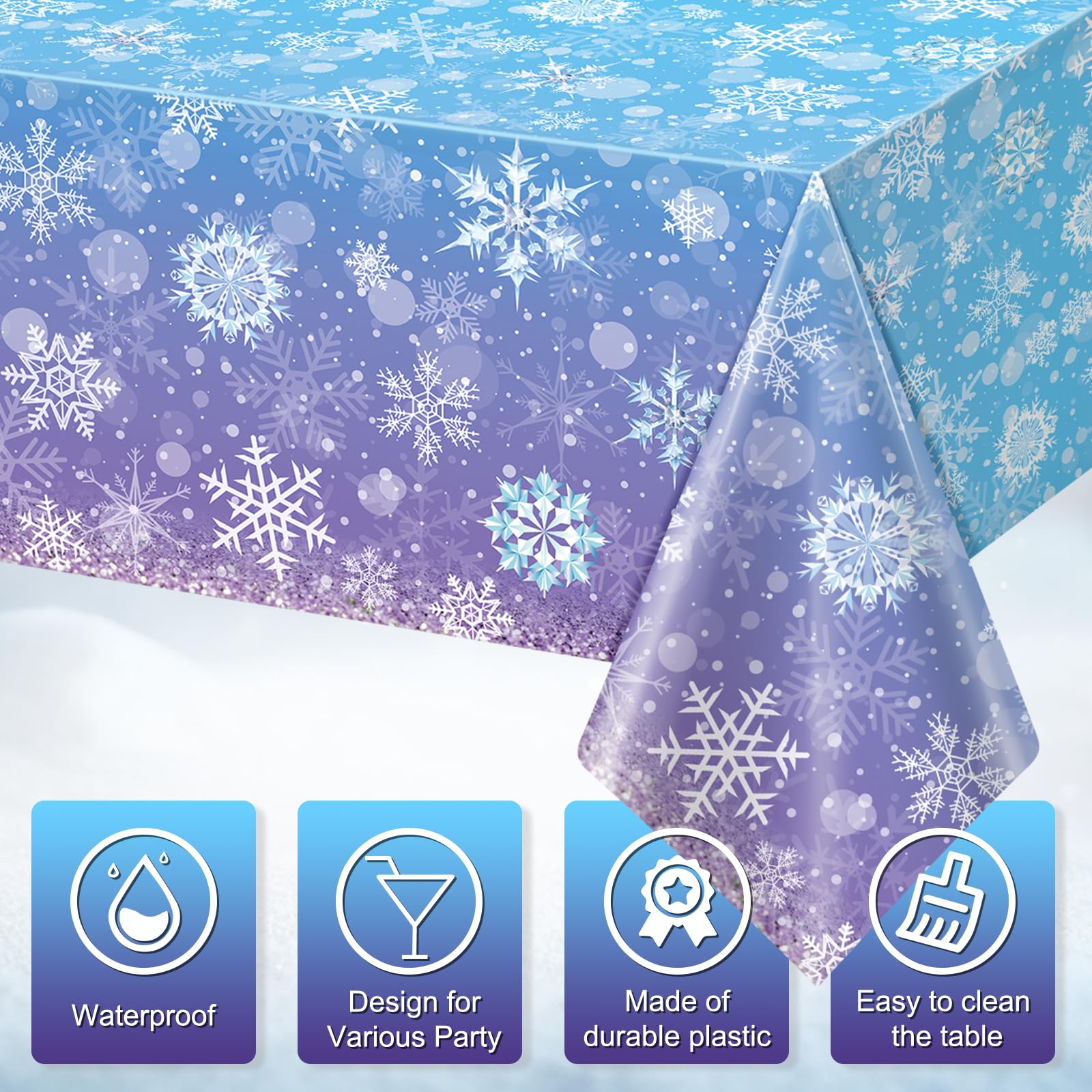 Zachely disposable winter wonderland tablecover simplifies cleanup after a cheerful party