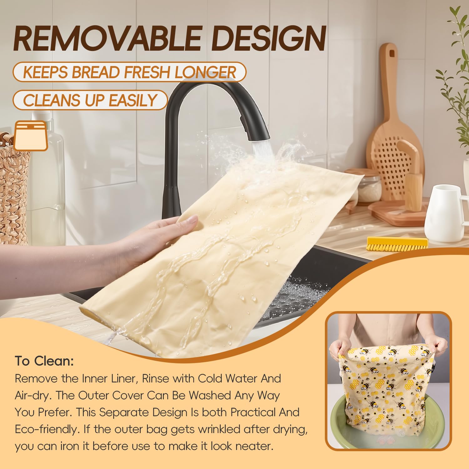 Zackoo bag with removable beeswax lining for easy replacement and cleaning.