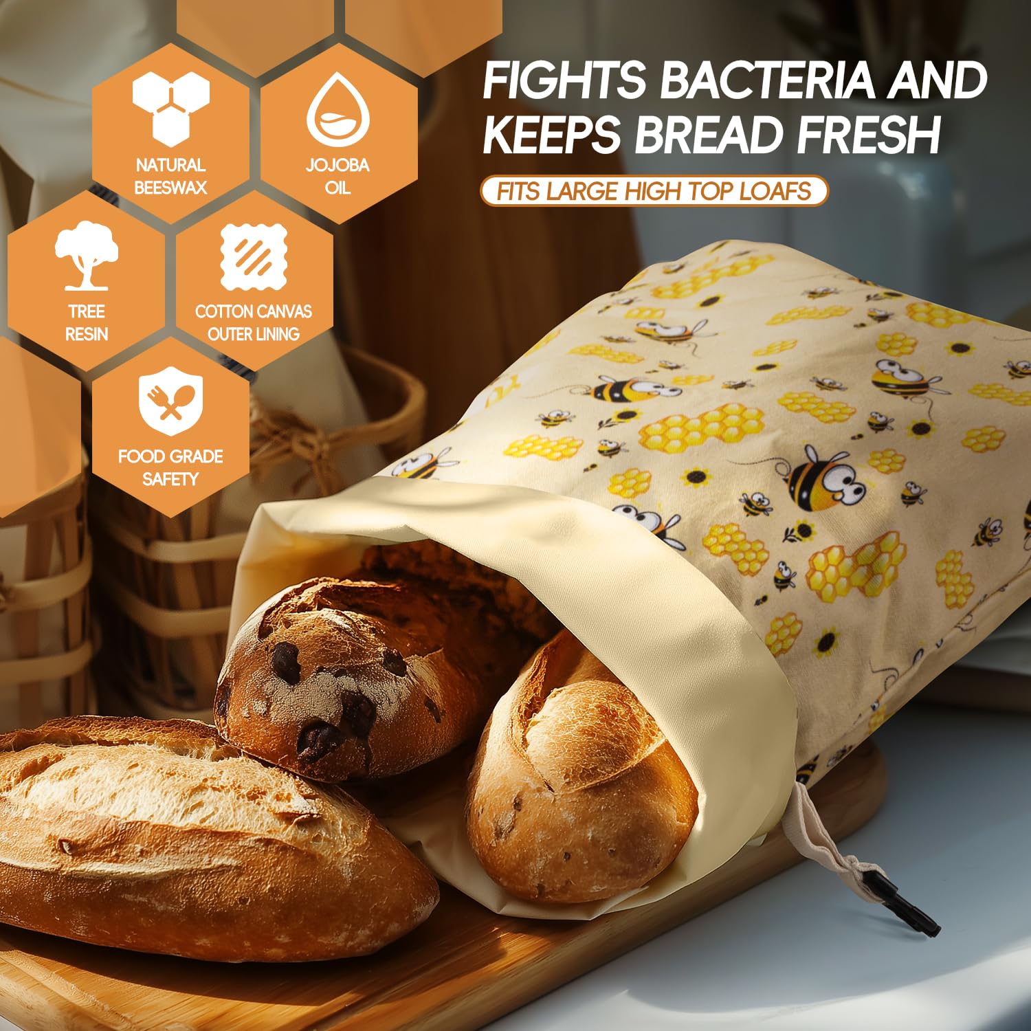 Zackoo bread bag external buckle closure keeps baguettes and croissants securely stored.