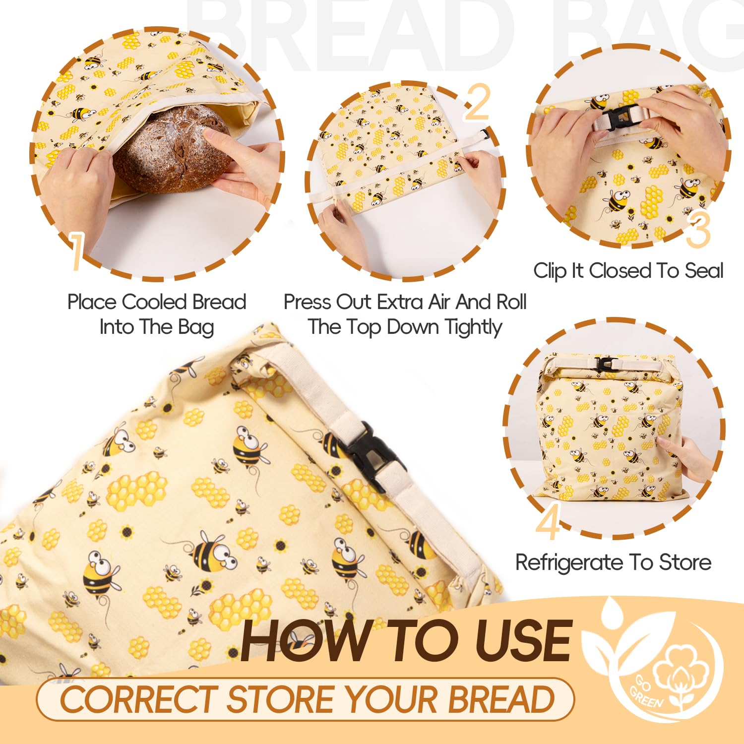 Zackoo bread bag serves as a shopping bag with a secure clasp.