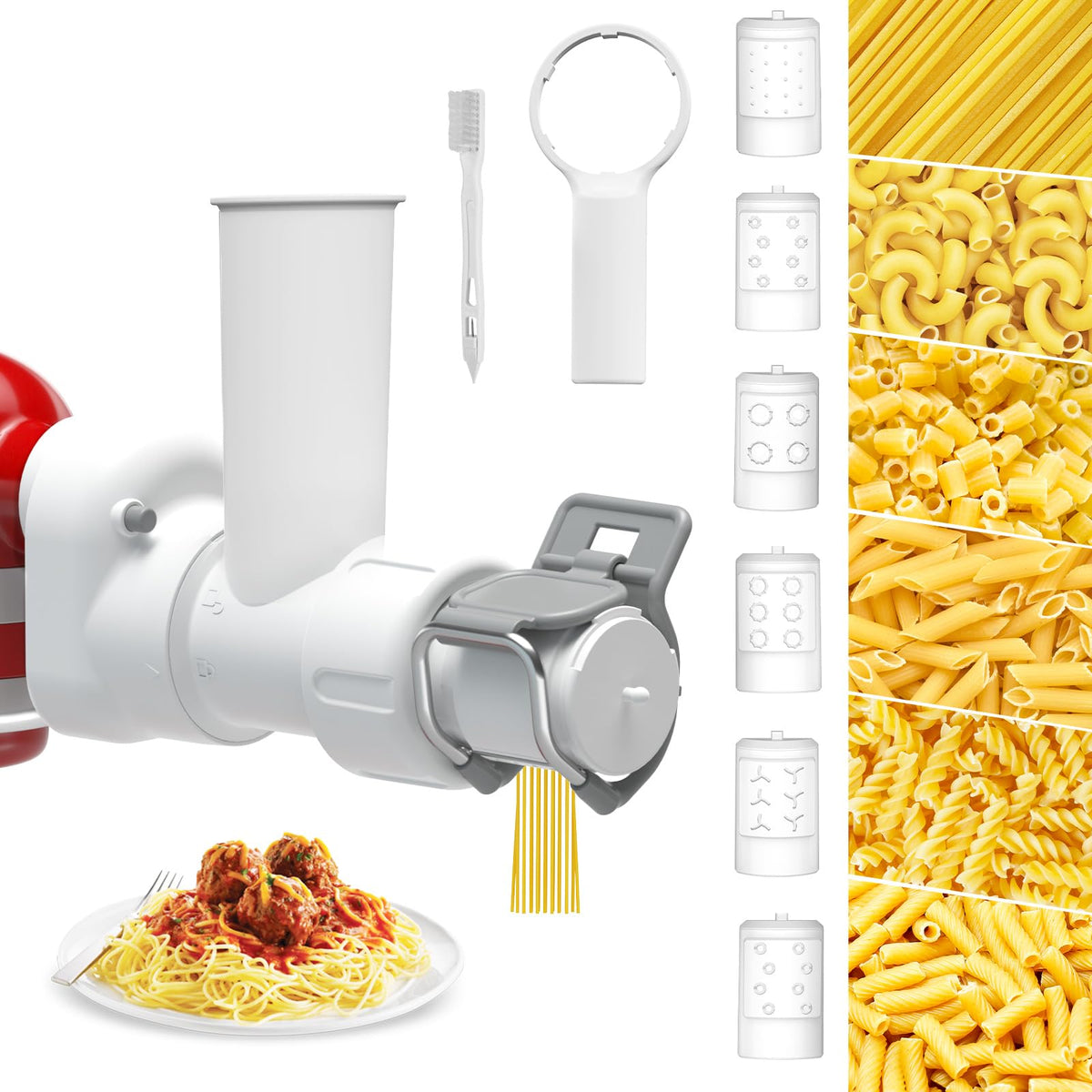 ZACME Pasta Maker Attachment for KitchenAid with spaghetti outlet for fresh pasta at home