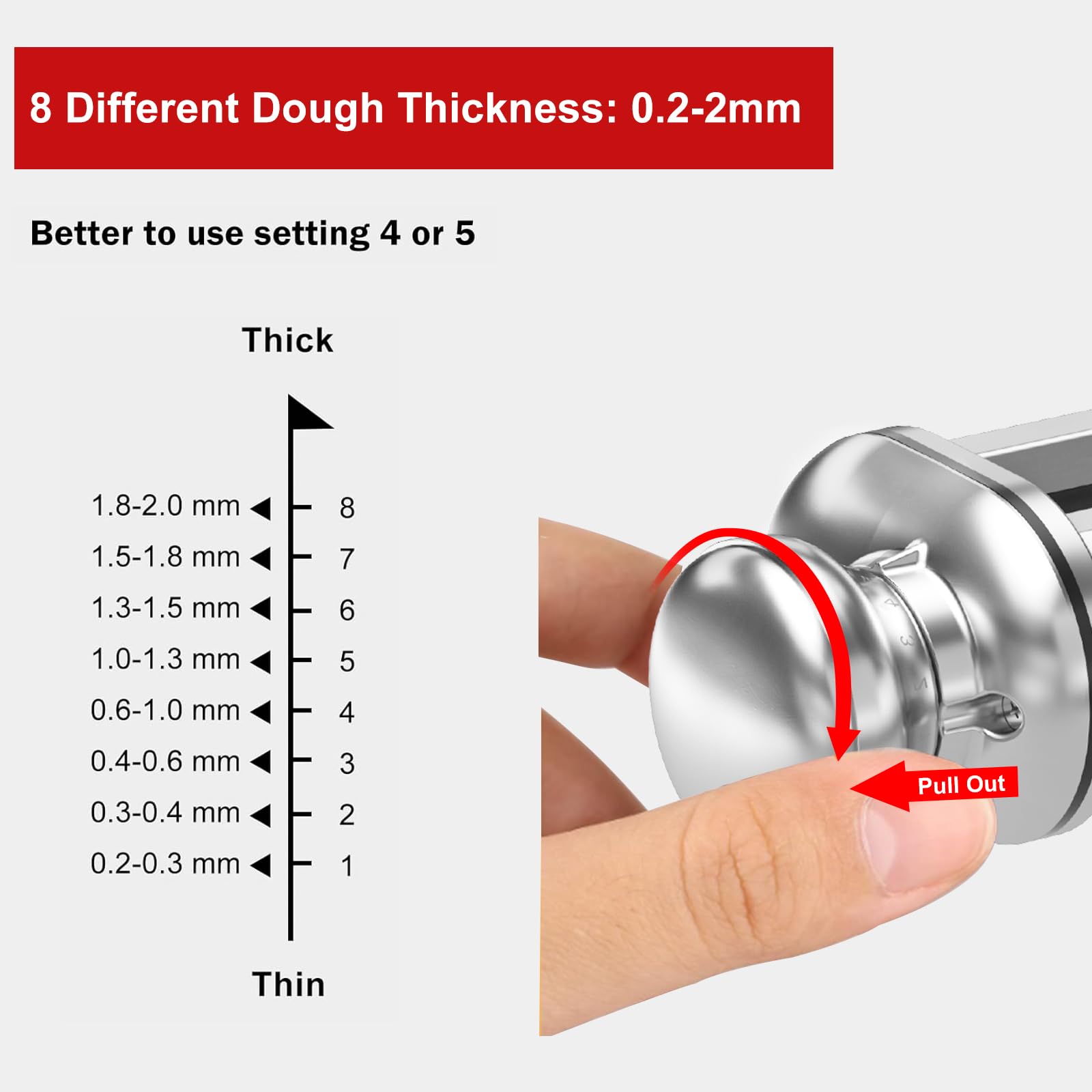 Cleaning brush helps reach dough in tight spots after rolling pasta.