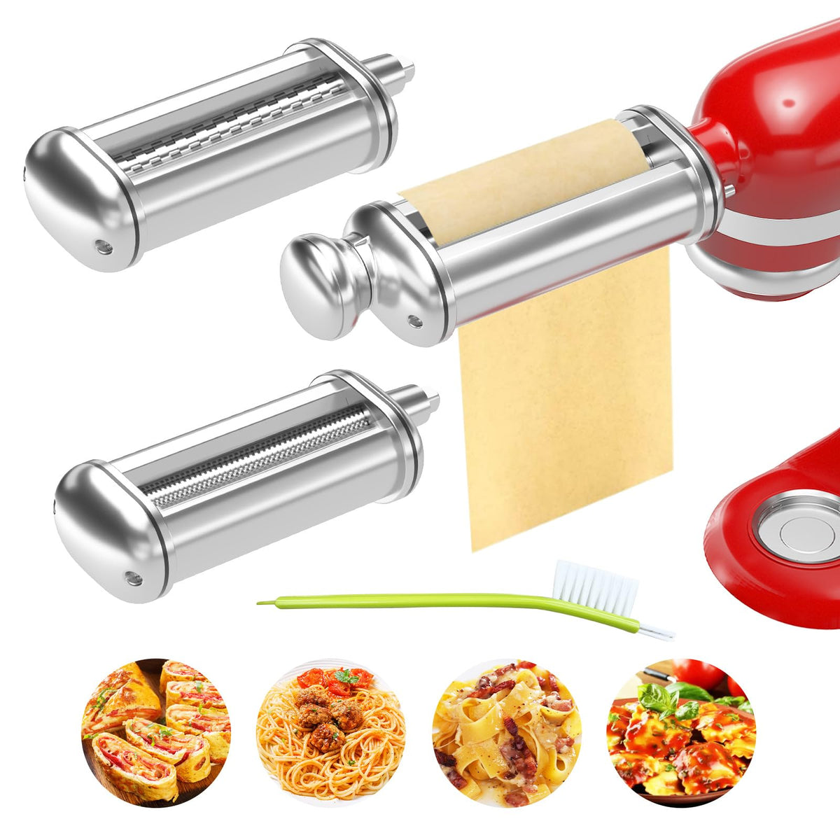 ZACME pasta roller attached to a KitchenAid for smooth dough sheets