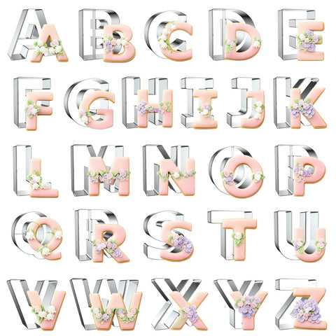 ZADE 26-piece alphabet cutters shaping large letters on dough
