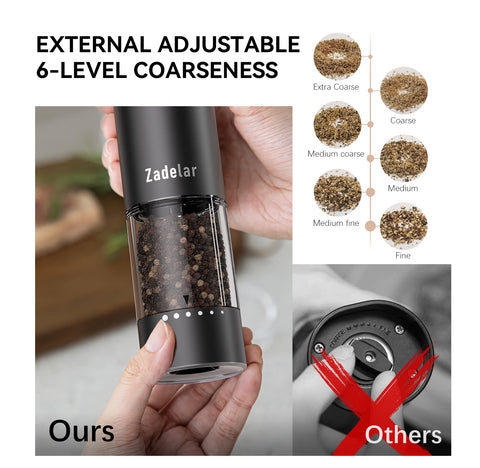 Zadelar 95ml capacity clear body shows pepper levels at a glance.