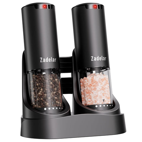 Zadelar electric grinder with charging dock for convenient full charge while you cook.
