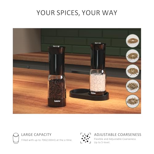 Zadelar salt grinder with 125ml capacity reduces refills during meals