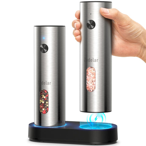 Zadelar salt and pepper grinder front view for easy kitchen seasoning.