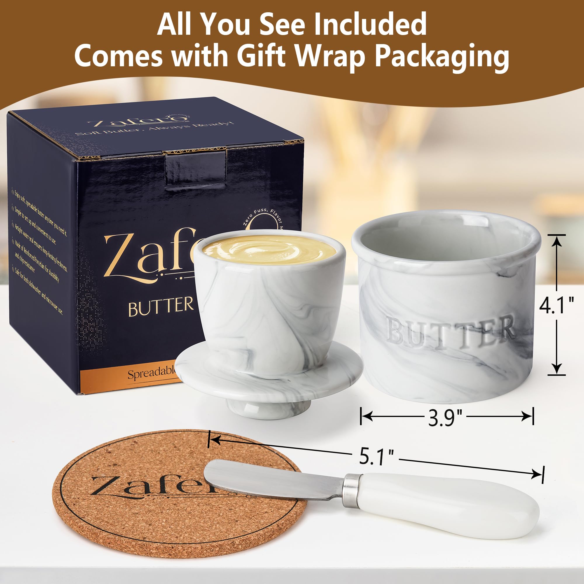 Zafero butter knife set included for easy spreading at the table.