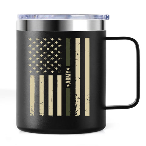 ZAHUOMUG veteran gifts mug front view showing durable stainless steel for daily coffee