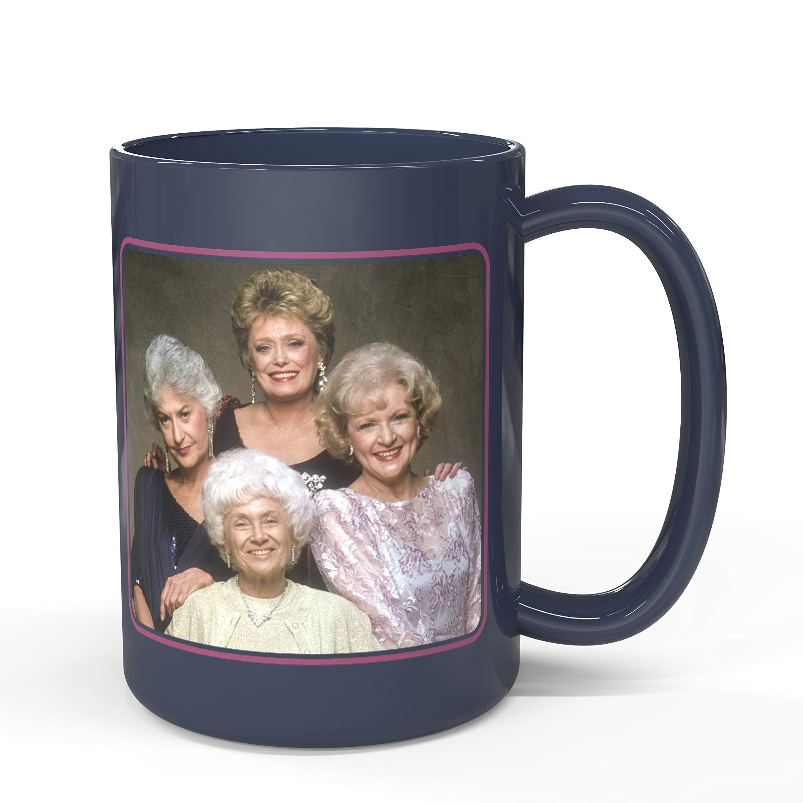 Zak Designs Golden Girls coffee mug 15oz closeup showing sturdy ceramic heat retention for hot beverages.