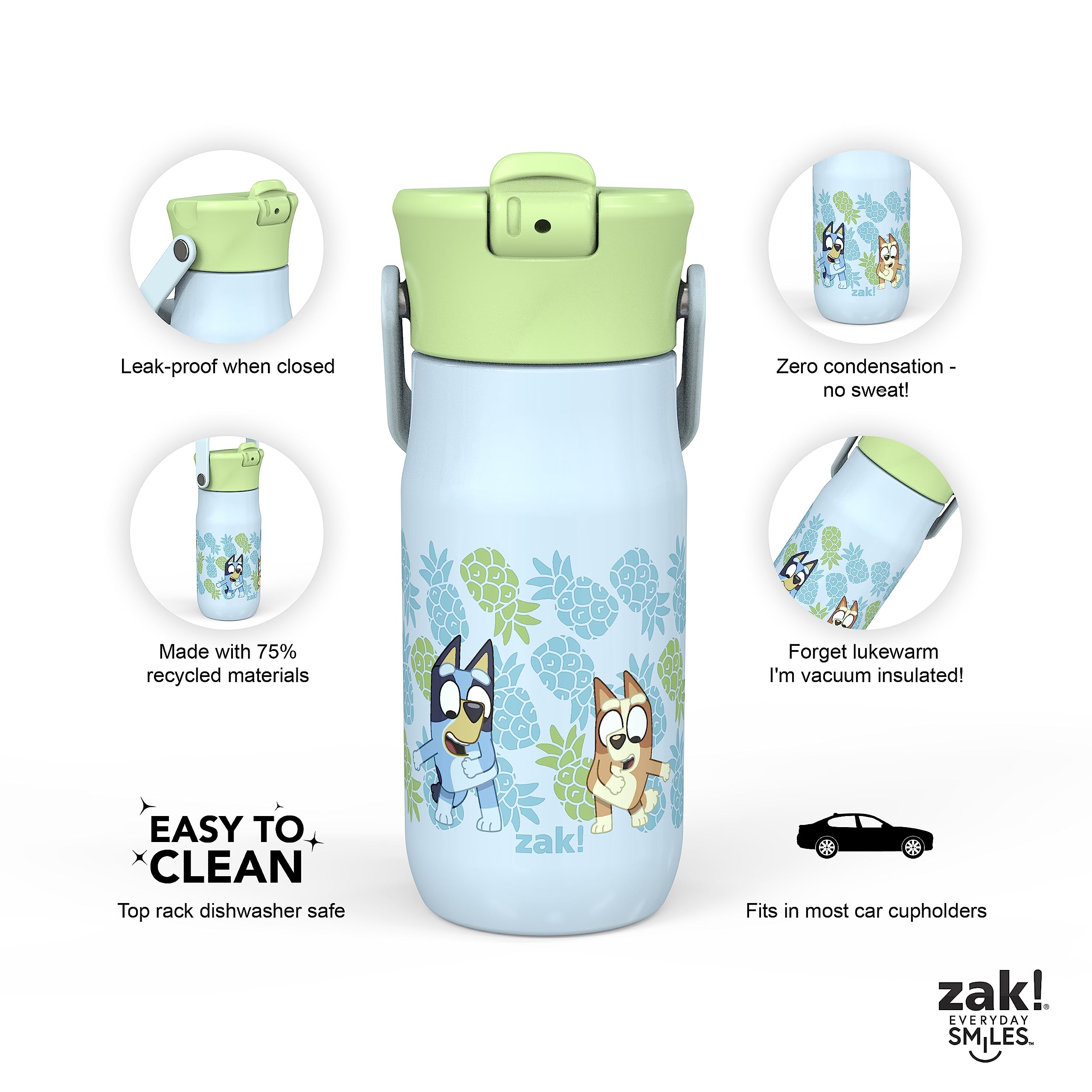 Zak Designs Harmony Bluey bottle compact dimensions for backpacks