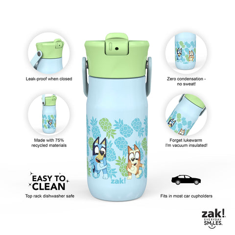 Zak Designs Harmony Bluey bottle compact dimensions for backpacks