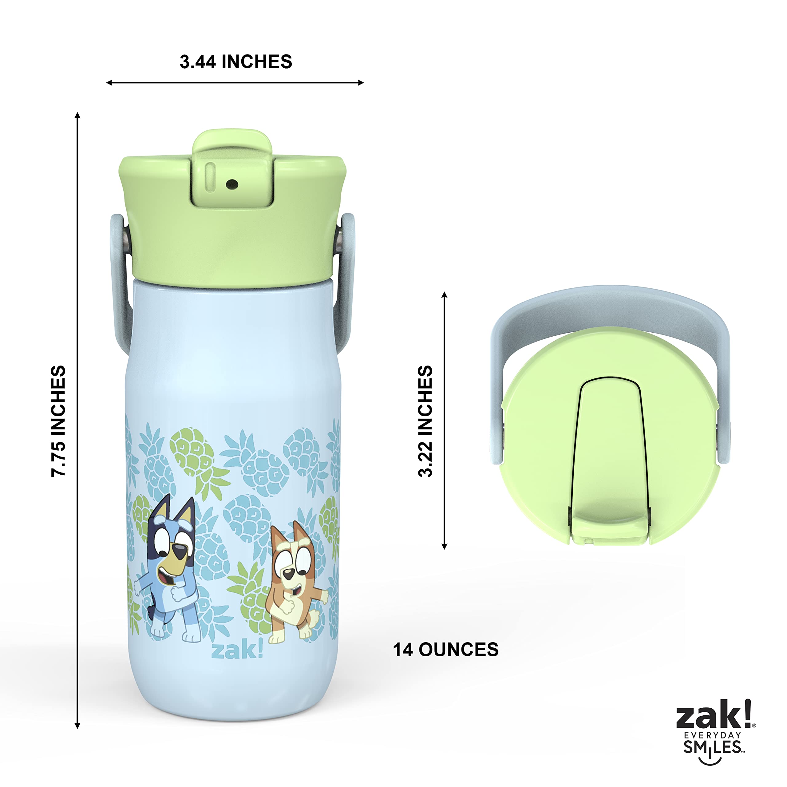 Zak Designs Harmony Bluey bottle closed seal prevents leaks in bags