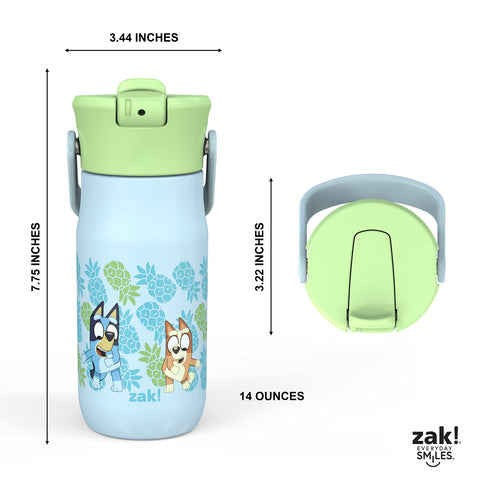 Zak Designs Harmony Bluey bottle closed seal prevents leaks in bags