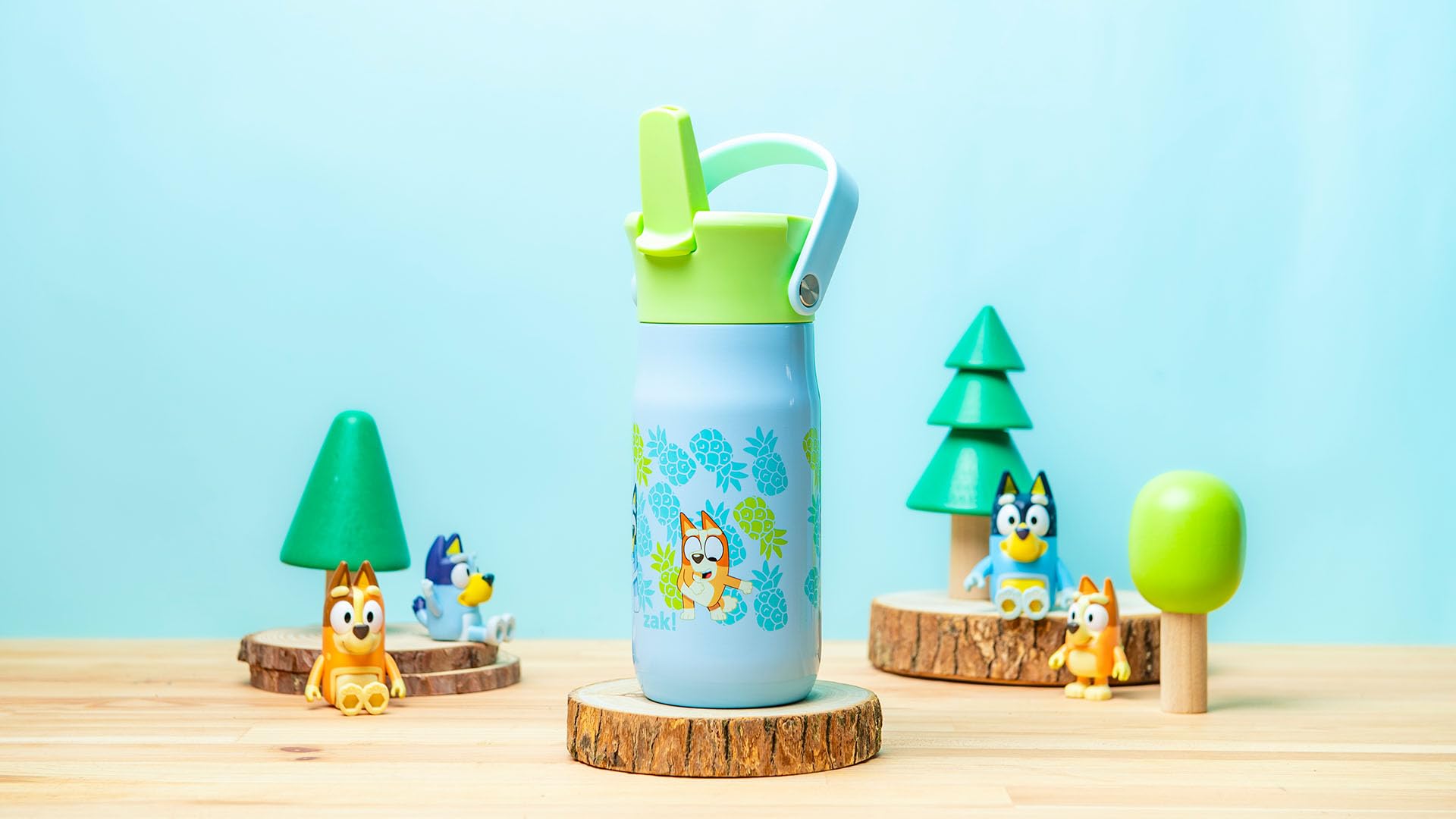 Zak Designs Harmony Bluey bottle made with recycled materials