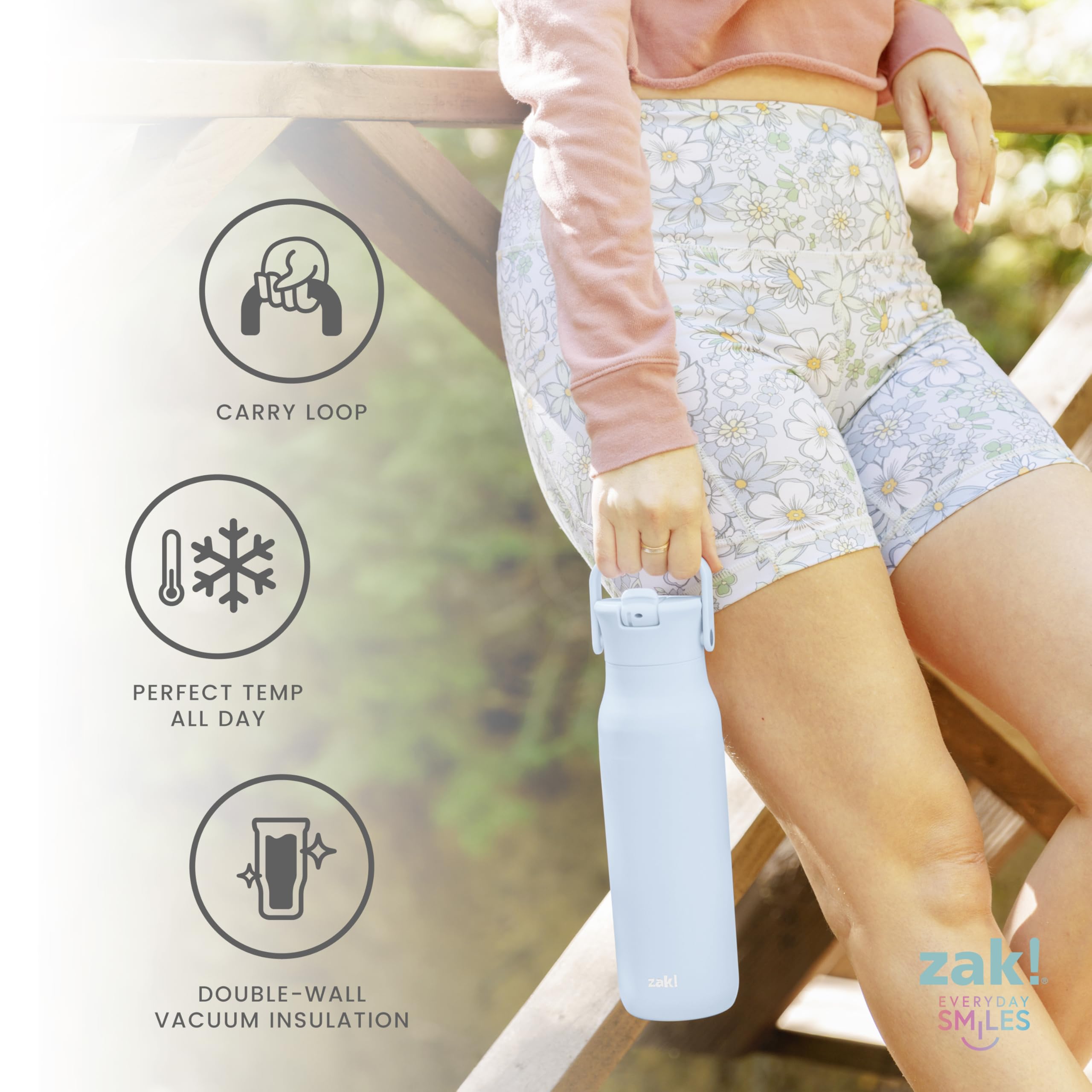 Zak Designs bottle with leak-proof straw lid when closed prevents spills in bags.